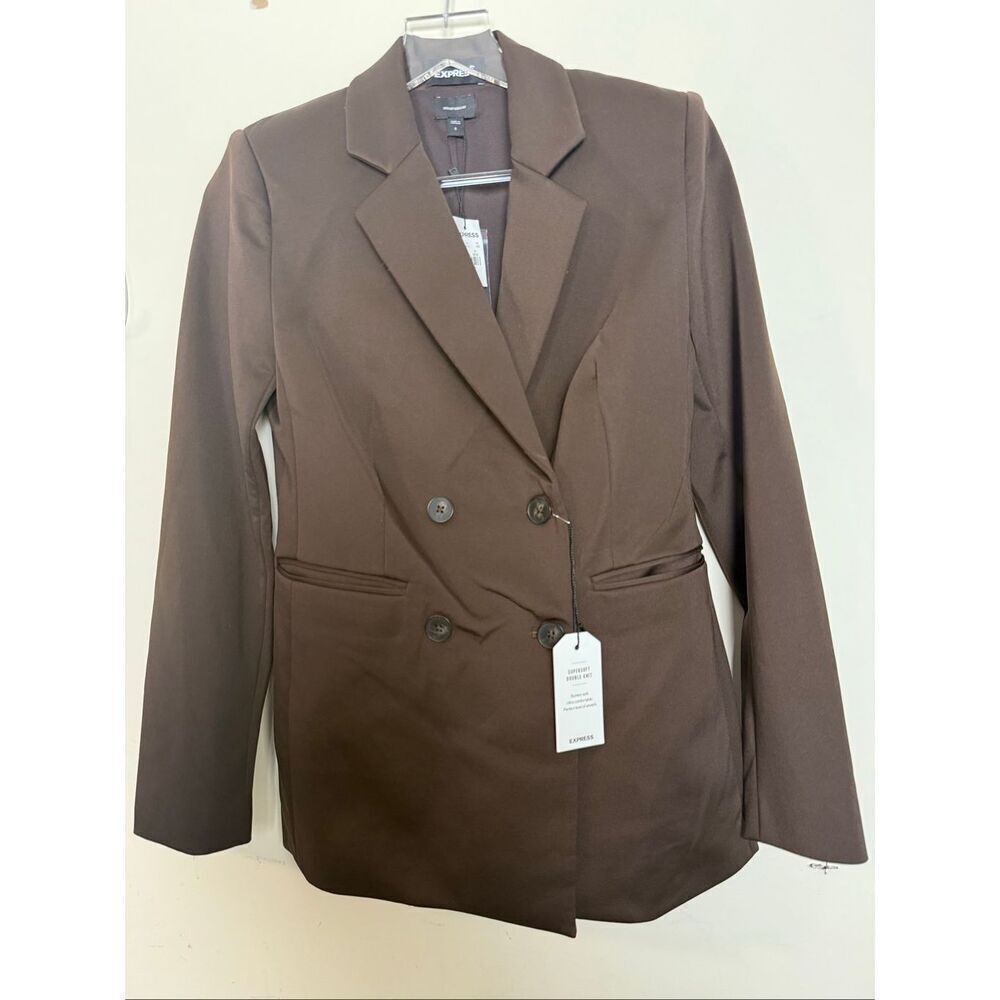 Express Brown Supersoft Double Knit NWT Double Breasted Blazer Jacket Size S Wor